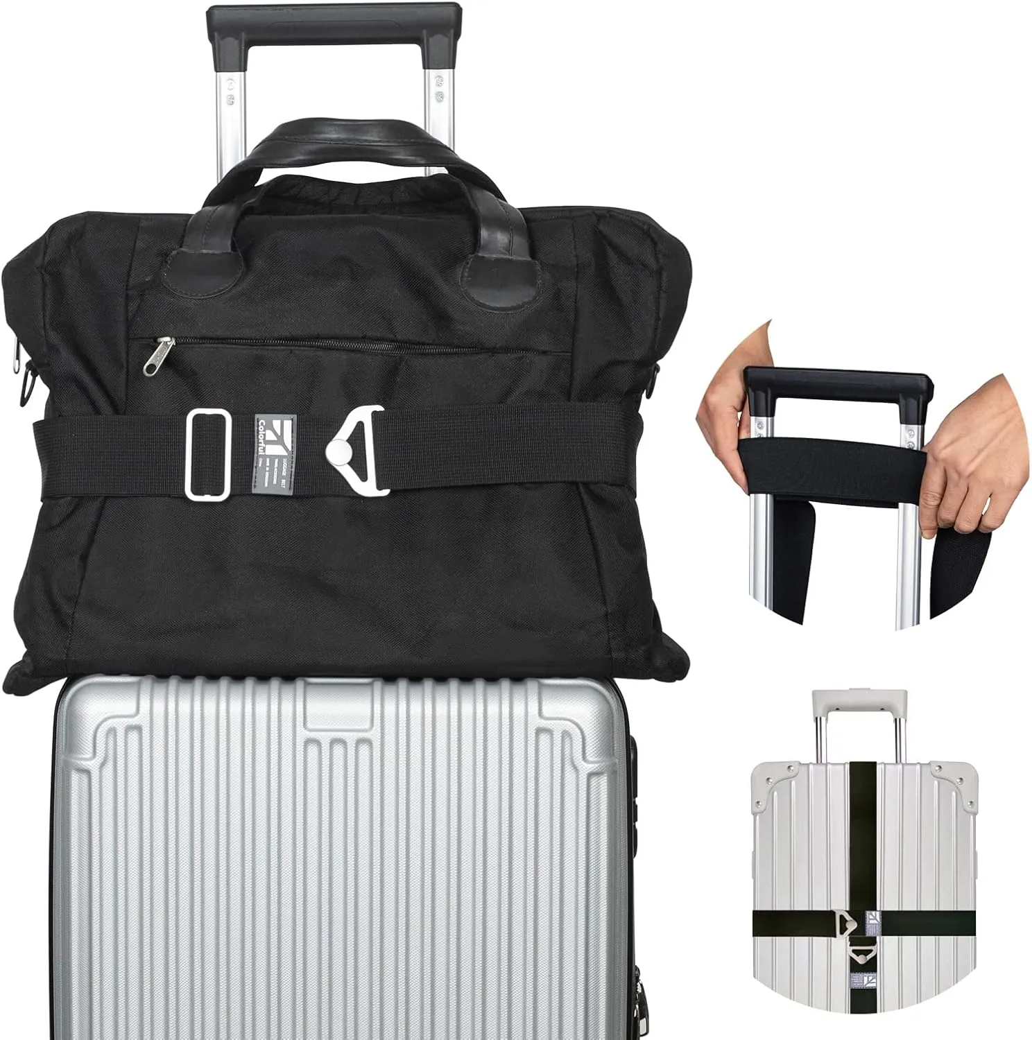 Luggage Straps, Elastic Travel Suitcase Belt Over Handle for Add a Bag, Solid Alloy Buckle Bag Bungees Suitcases Travel Belt Suitcase Strap Adjustable Cargo Luggage Strap for Airport Trip Relocate