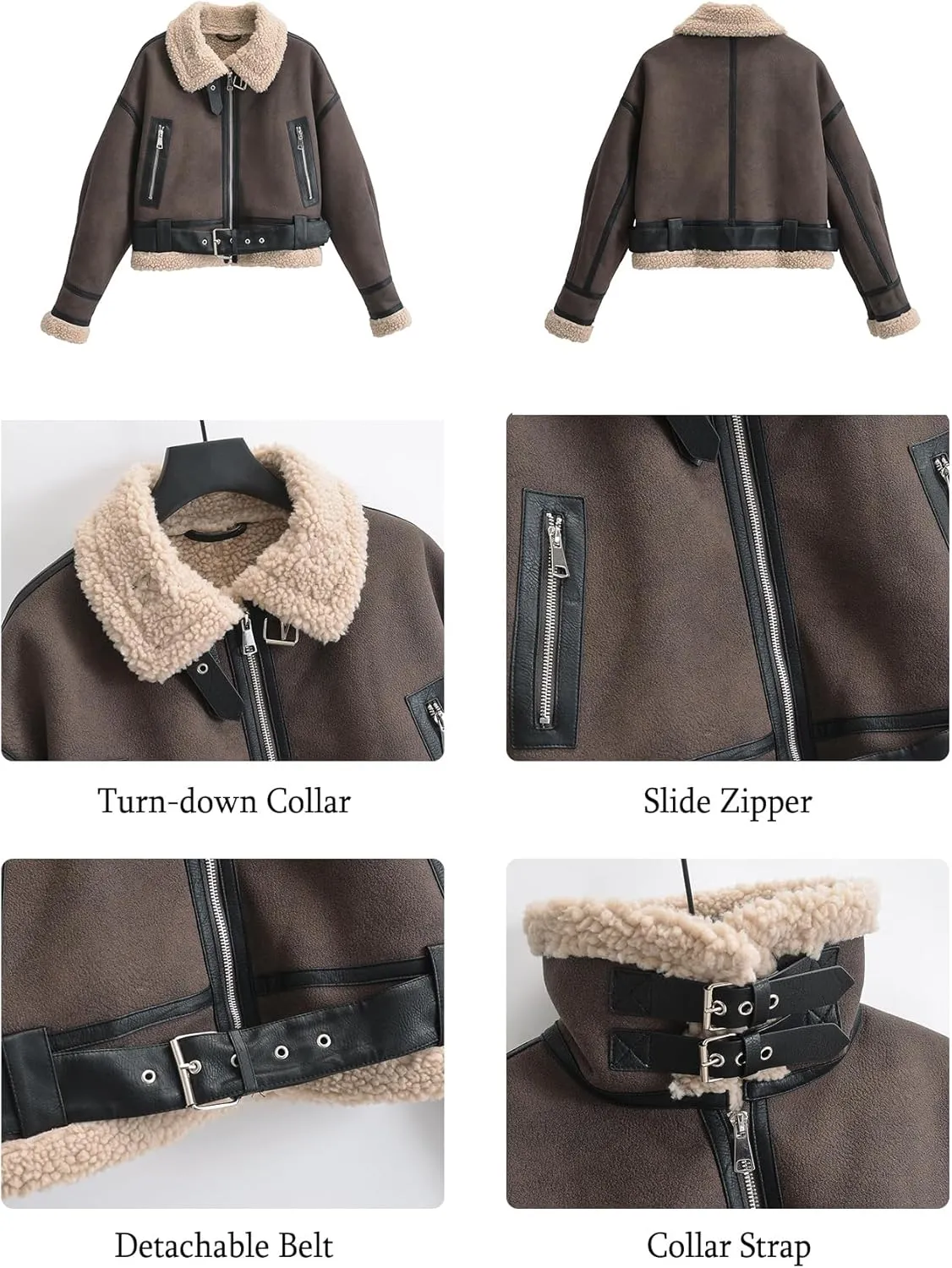 LY VAREY LIN Winter Women Faux Lamb Fur Leather Short Jacket Lapel Zipper Bomber Aviator Coat