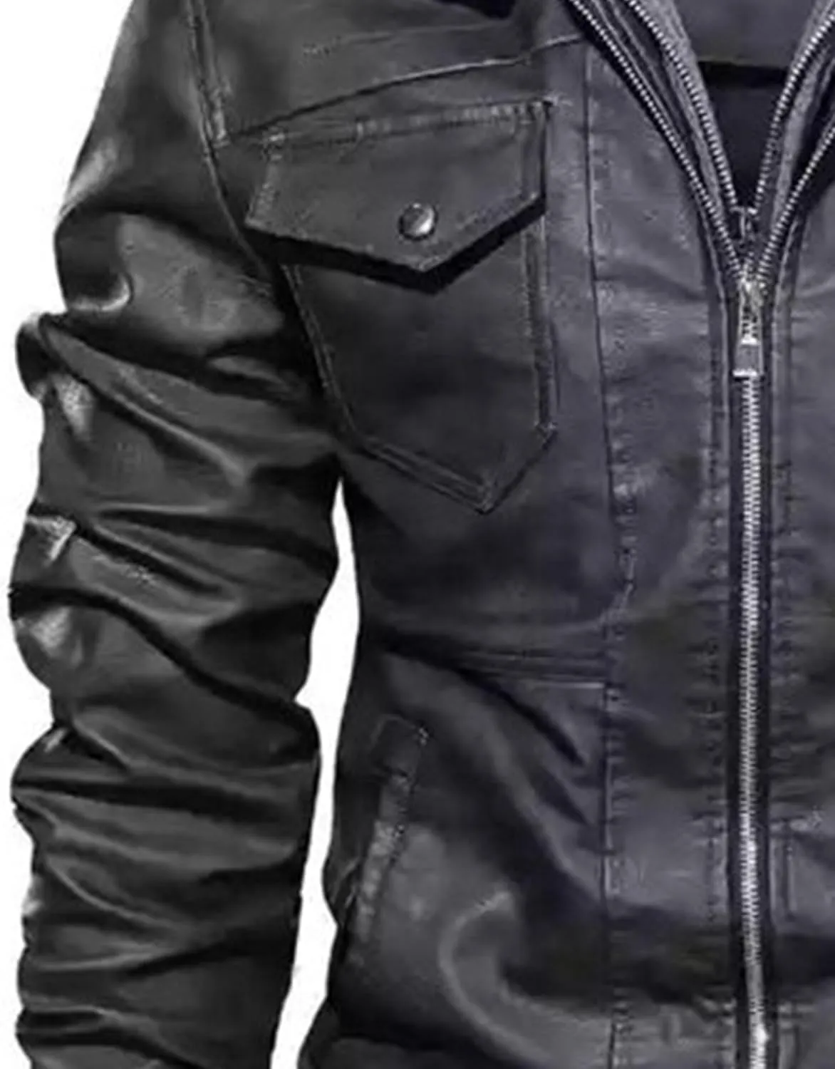 Maiyifu-GJ Casual Motorcycle Jacket for Men Faux Leather Windproof Moto Coat Vintage Bomber Hoodie with Removable Hood