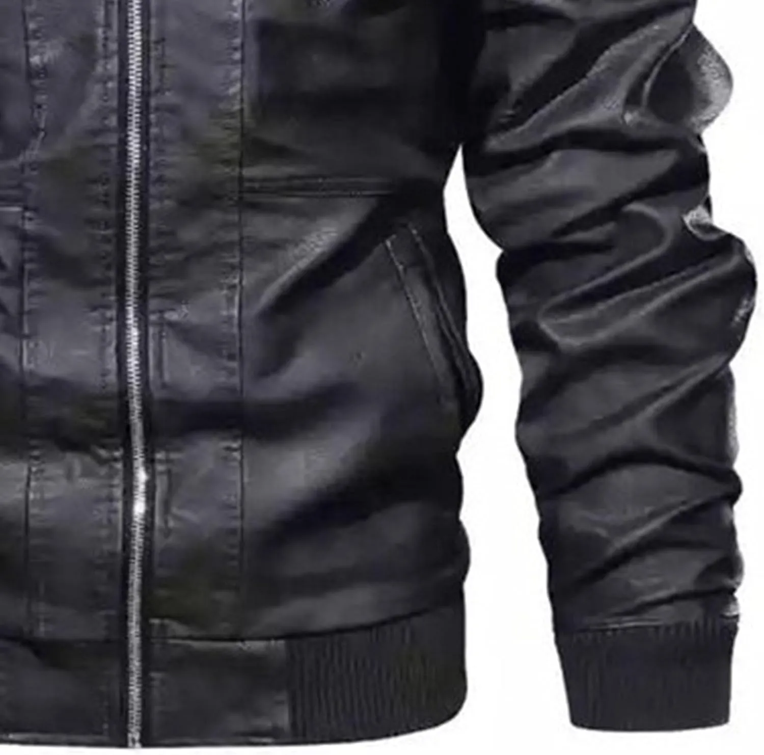 Maiyifu-GJ Casual Motorcycle Jacket for Men Faux Leather Windproof Moto Coat Vintage Bomber Hoodie with Removable Hood