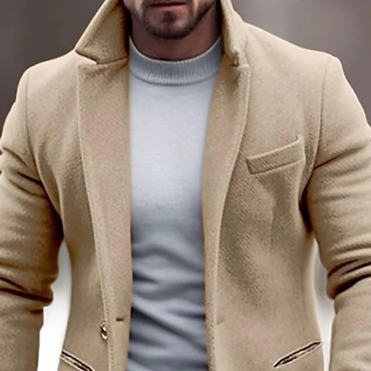 Maiyifu-GJ Men's Trench Coat Slim Fit Winter Notched Lapel Single Breasted Long Jacket Overcoat