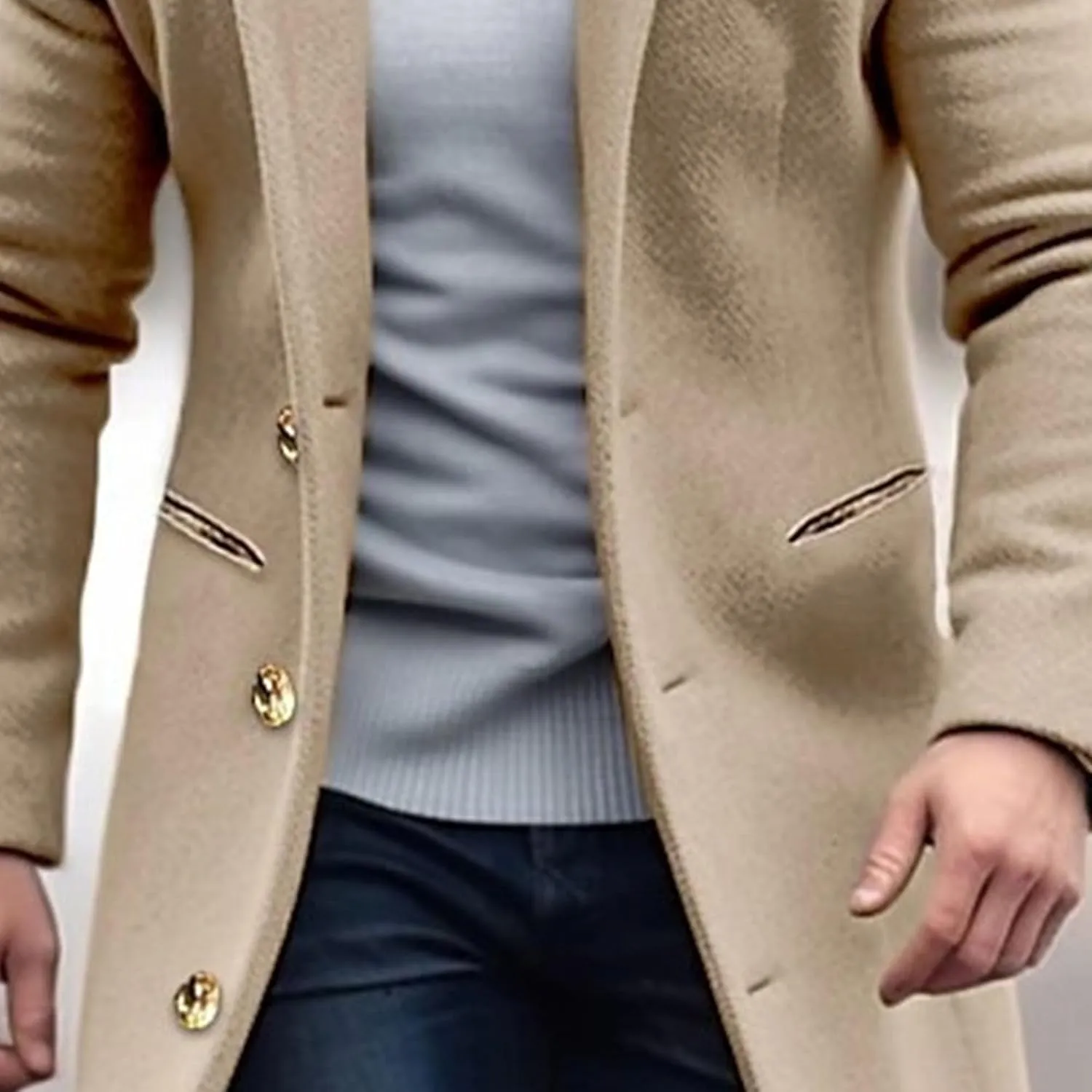 Maiyifu-GJ Men's Trench Coat Slim Fit Winter Notched Lapel Single Breasted Long Jacket Overcoat