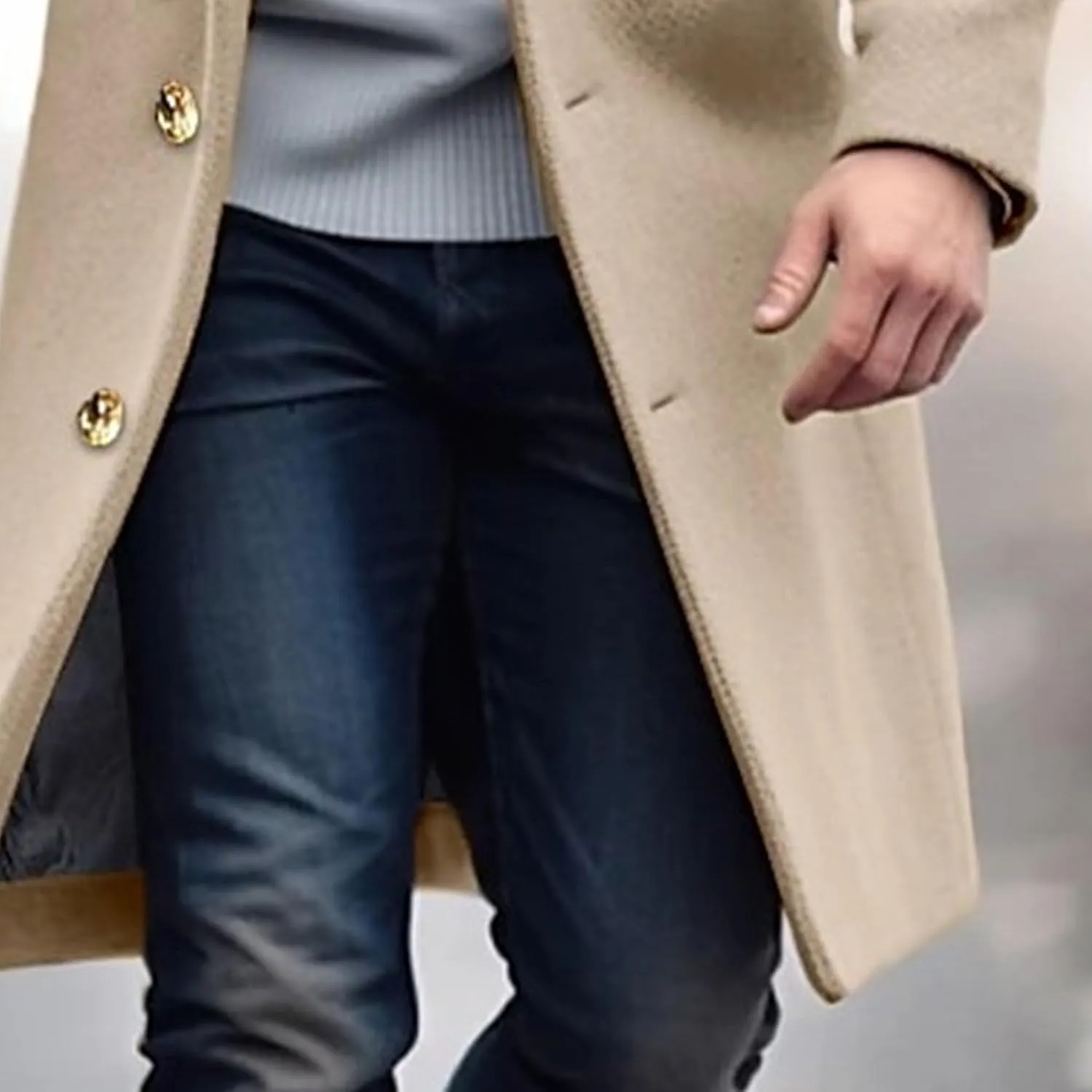 Maiyifu-GJ Men's Trench Coat Slim Fit Winter Notched Lapel Single Breasted Long Jacket Overcoat