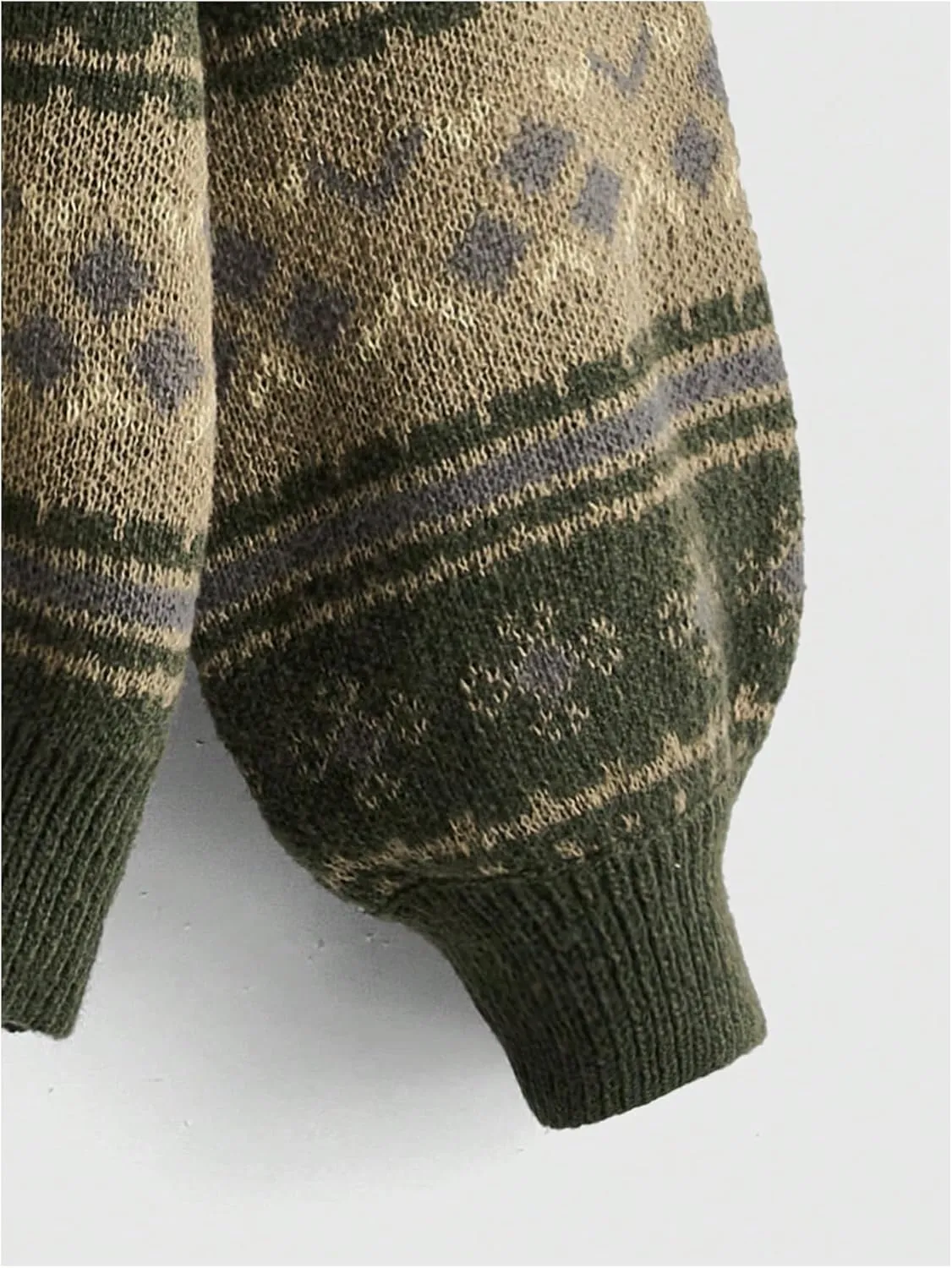 MakeMeChic Women's Vintage Sweater Geo Pattern Striped Crew Neck Long Sleeve Drop Shoulder Knit Pullovers