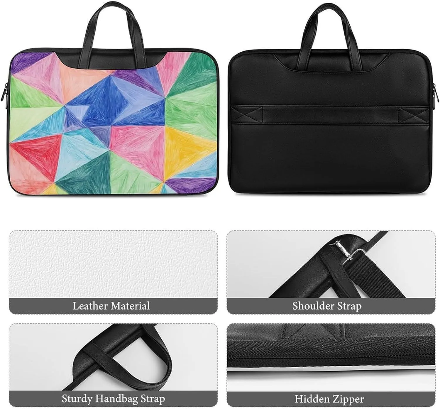 Math Geometric Triangle Graffiti Leather Bag Laptop Case Slim Water Resistant Computer Bags with Handle Briefcase for Work