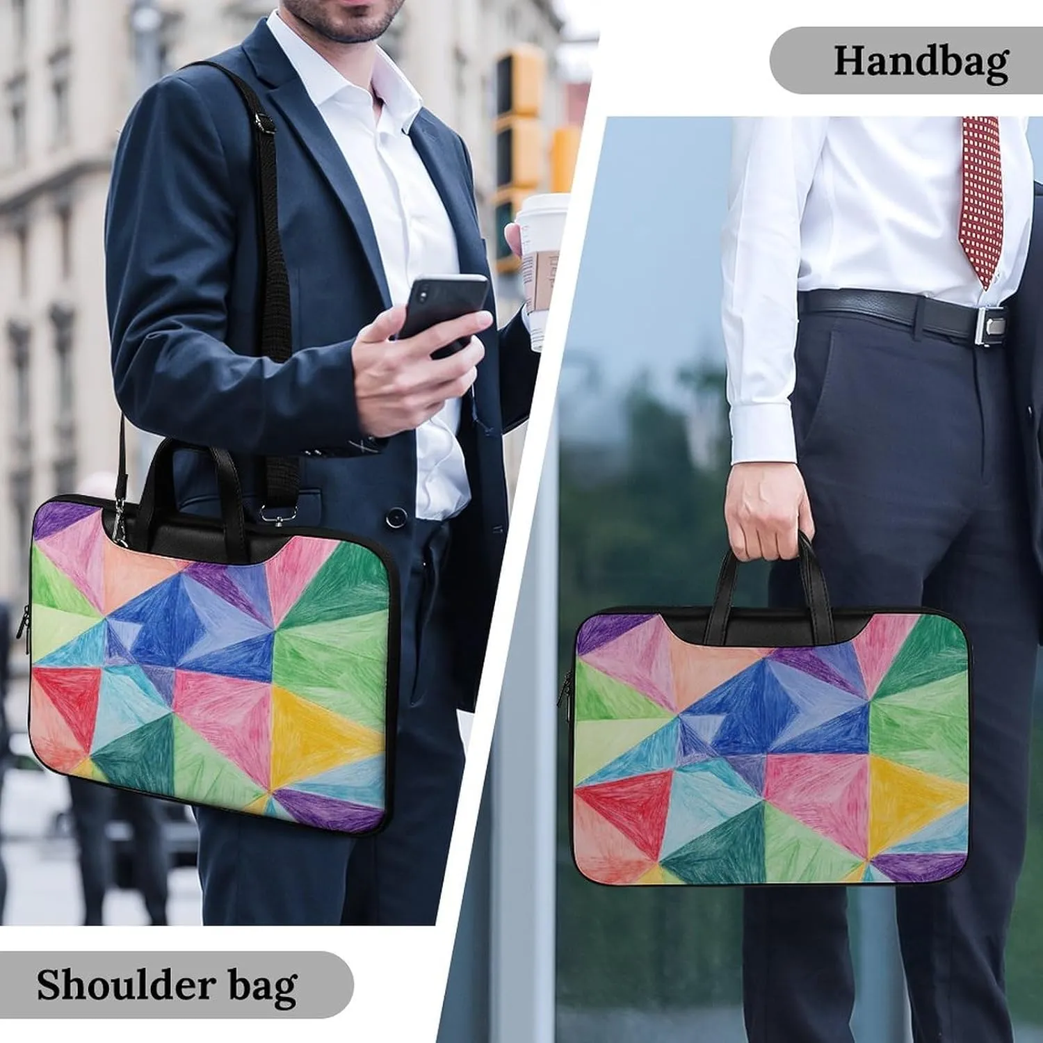 Math Geometric Triangle Graffiti Leather Bag Laptop Case Slim Water Resistant Computer Bags with Handle Briefcase for Work