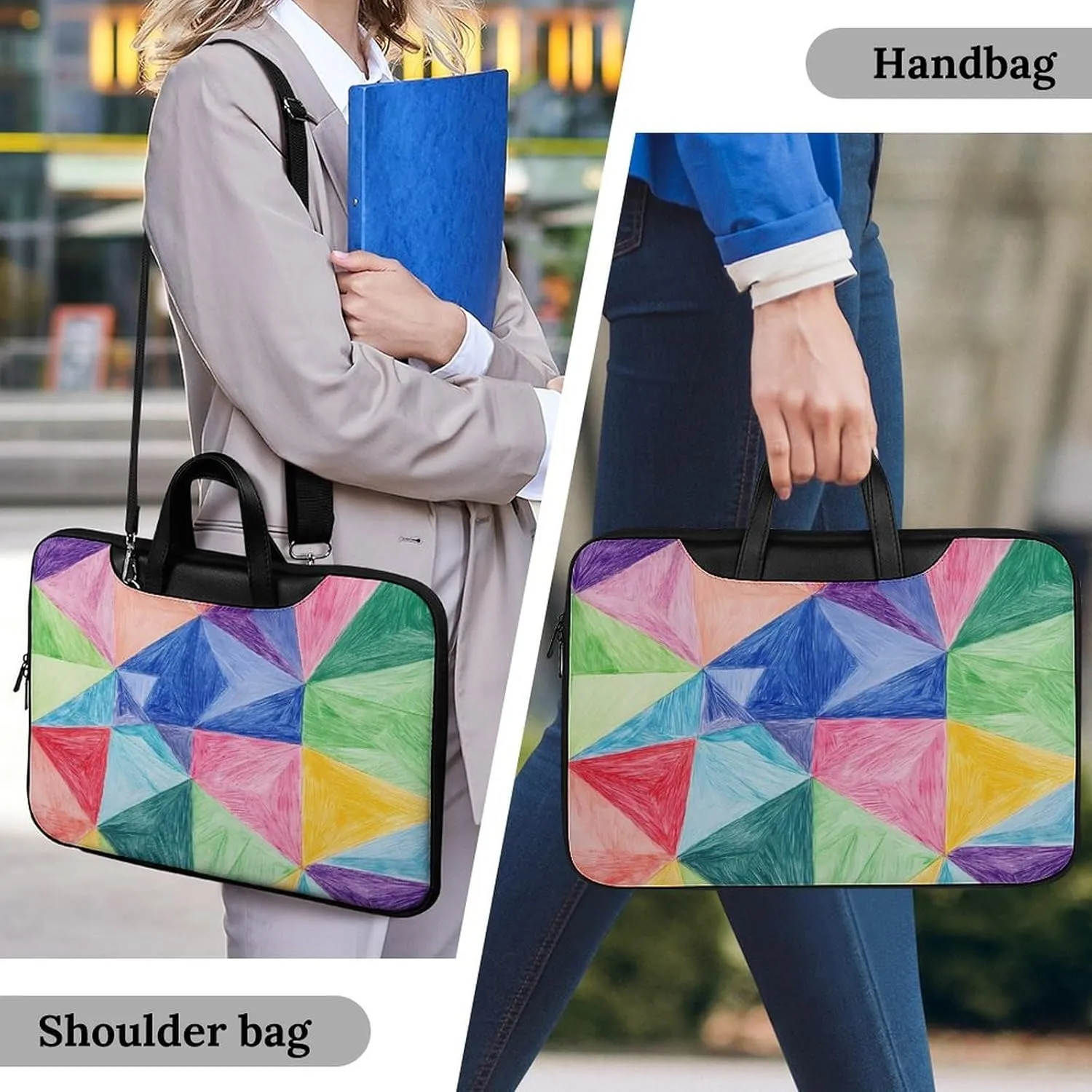 Math Geometric Triangle Graffiti Leather Bag Laptop Case Slim Water Resistant Computer Bags with Handle Briefcase for Work