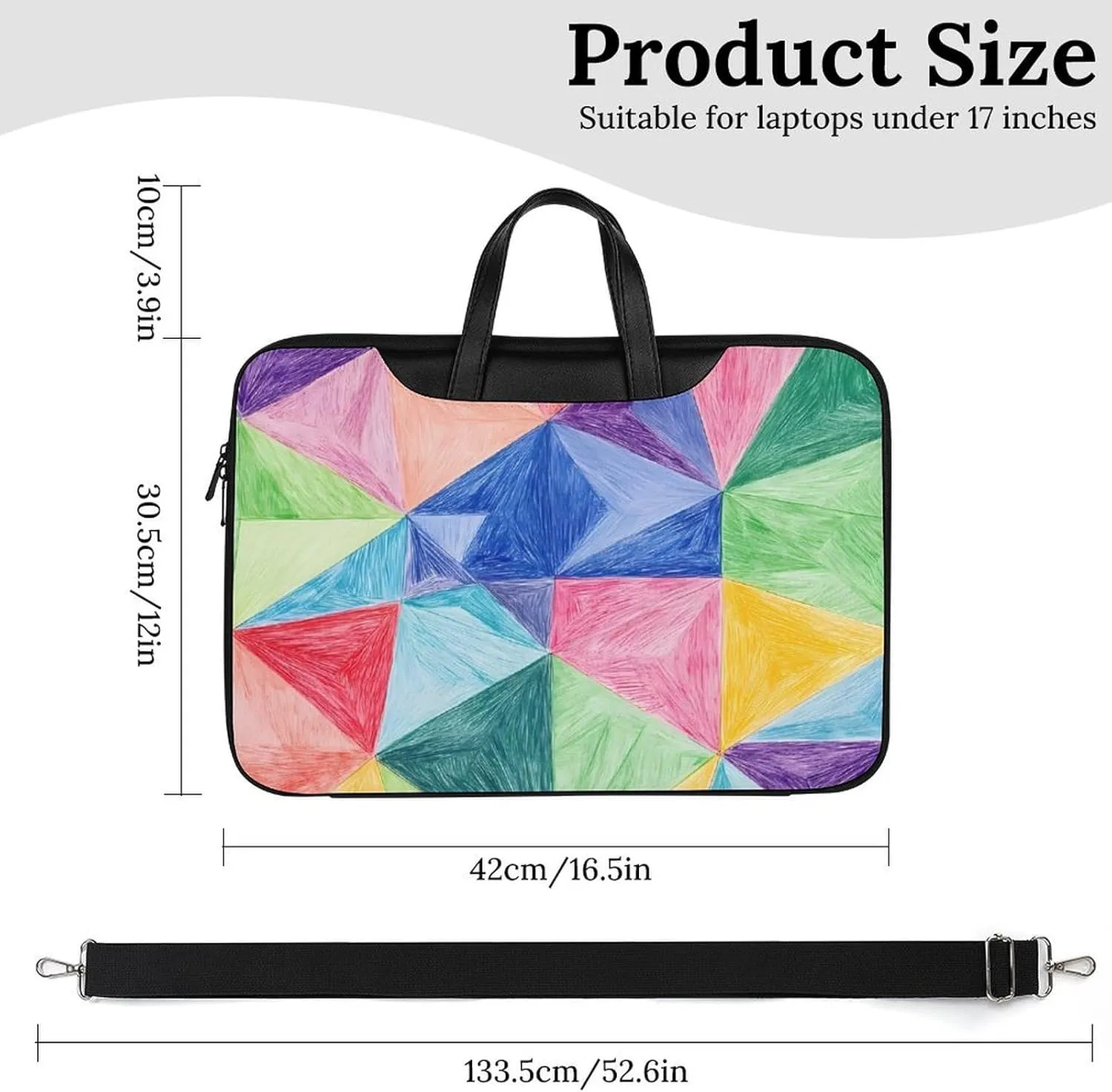 Math Geometric Triangle Graffiti Leather Bag Laptop Case Slim Water Resistant Computer Bags with Handle Briefcase for Work