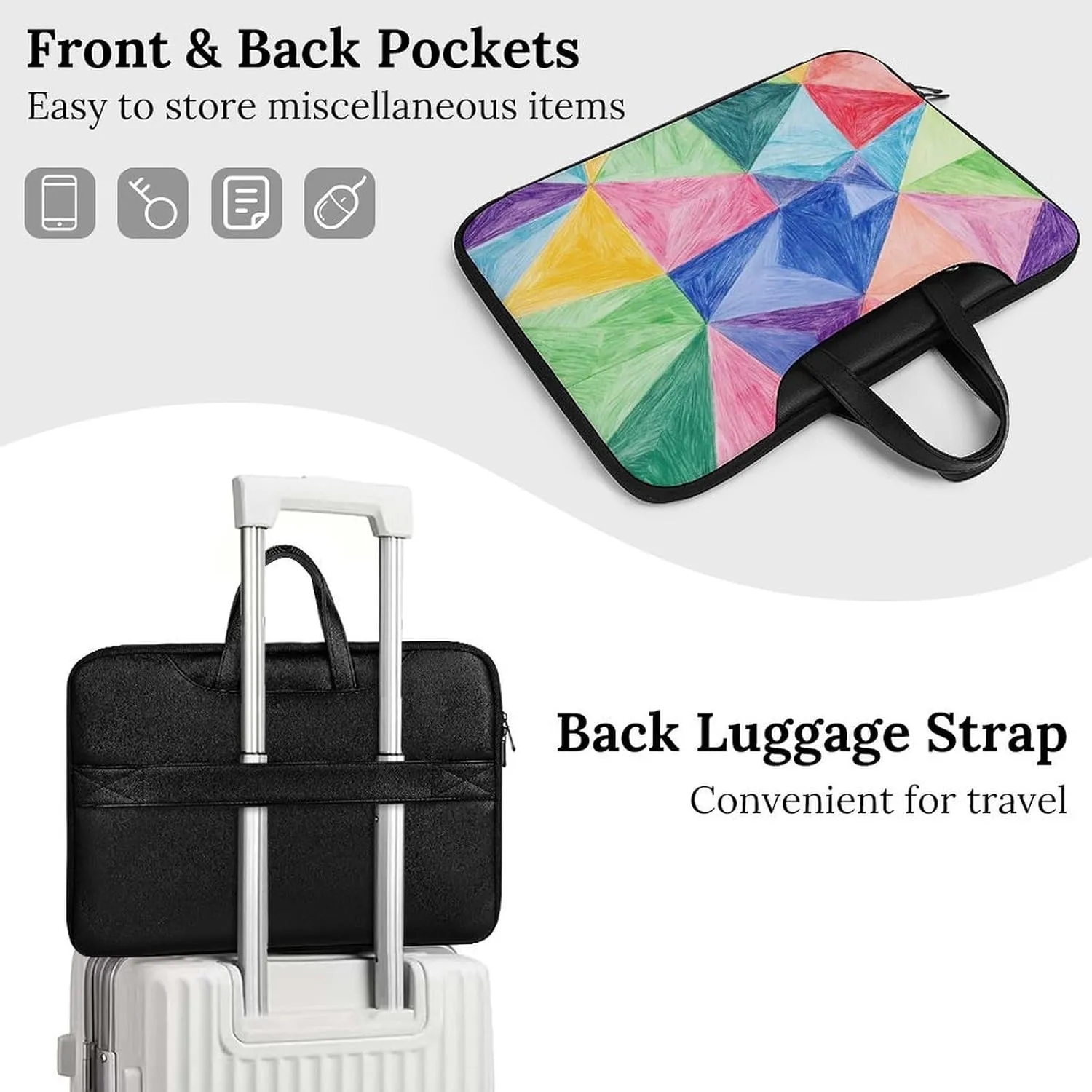 Math Geometric Triangle Graffiti Leather Bag Laptop Case Slim Water Resistant Computer Bags with Handle Briefcase for Work