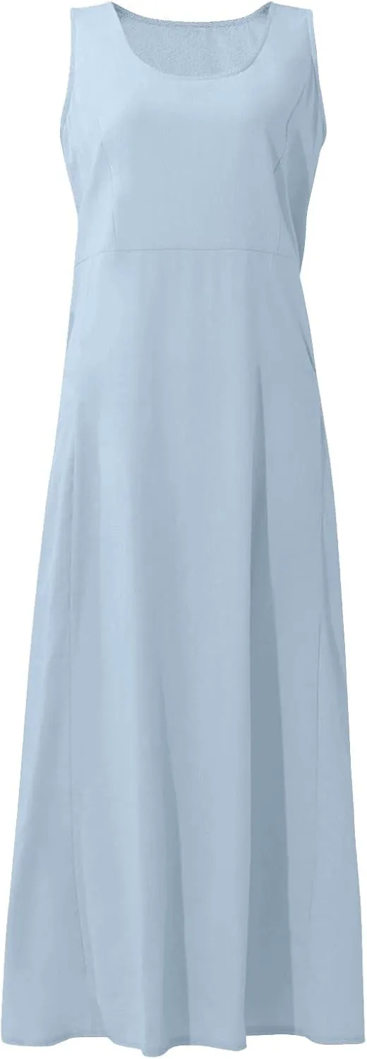 Maxi Dress for Women,2023 Spring Summer Cotton Linen Boho Casual Fashion Sleeveless Dress for Holiday