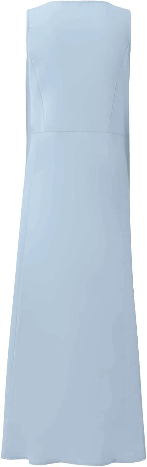 Maxi Dress for Women,2023 Spring Summer Cotton Linen Boho Casual Fashion Sleeveless Dress for Holiday