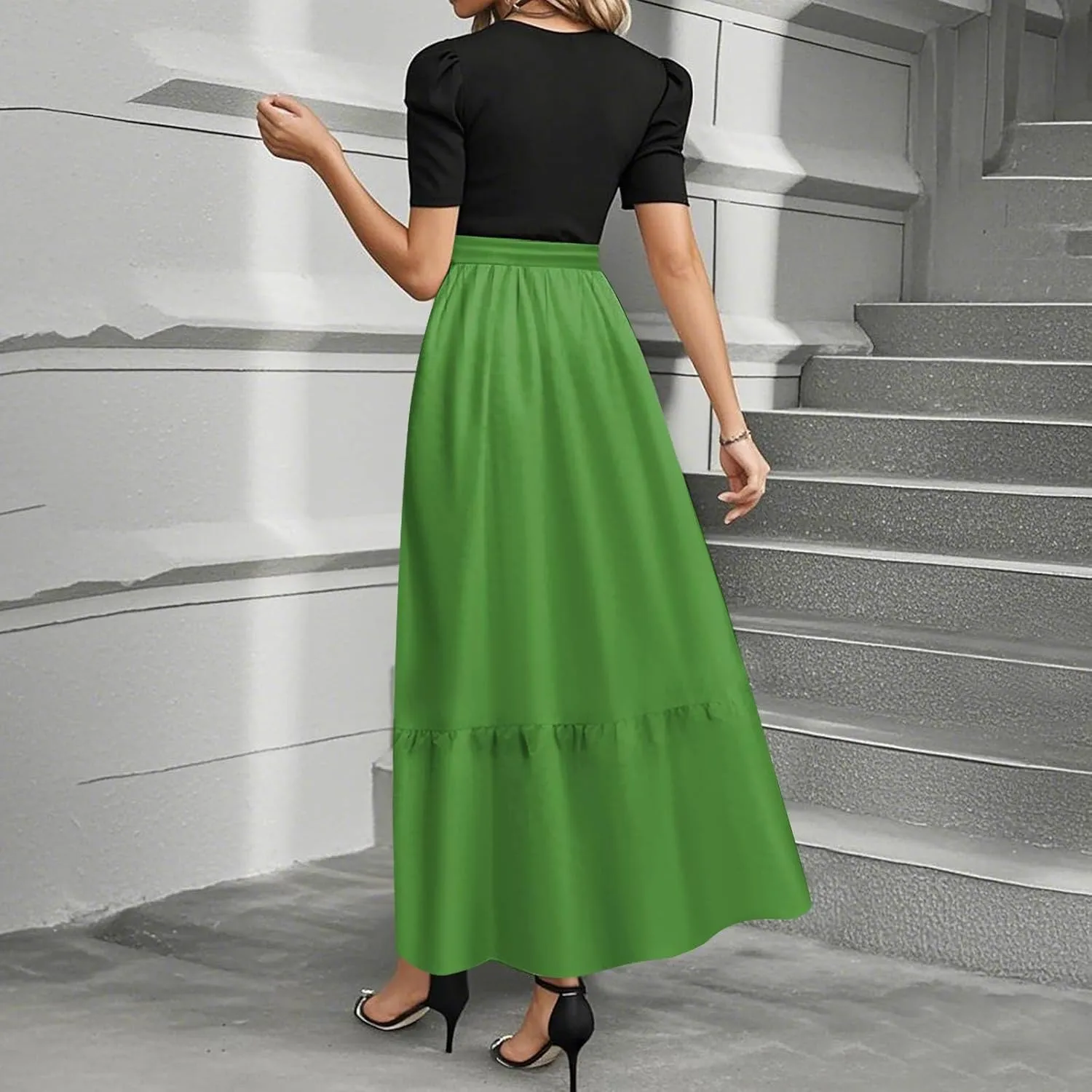 Maxi Dresses for Women,2025 Spring Summer Elegant Crewneck Short Sleeve Beach Dress Trendy Floral Flowy Boho Dress