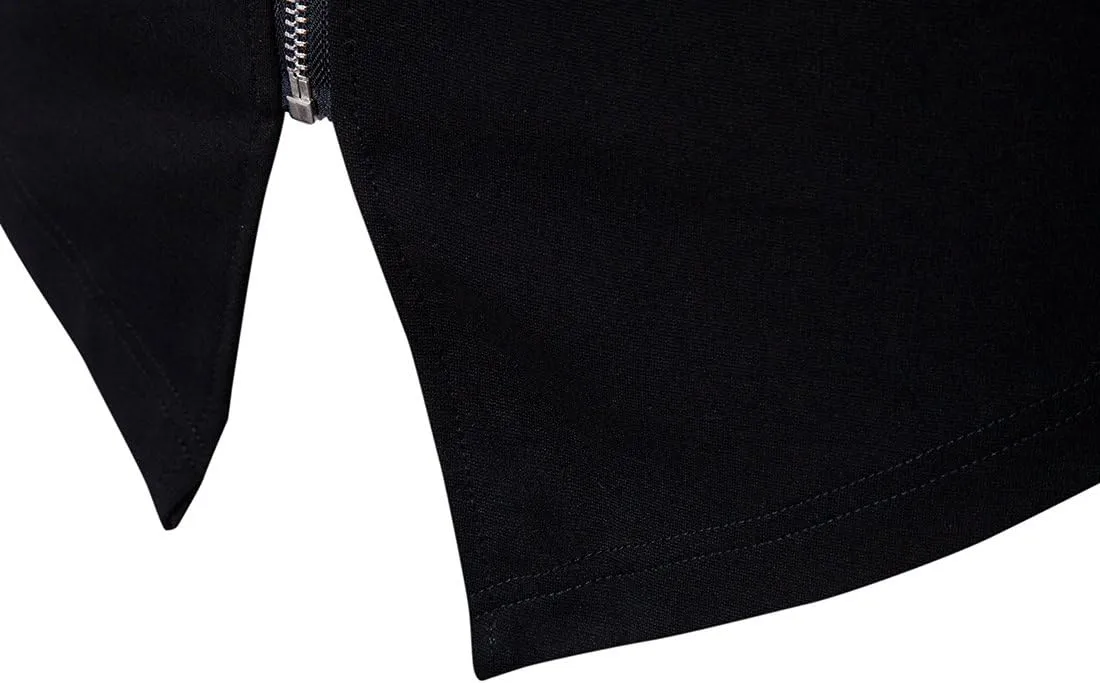 Men Cool Casual Long Sleeve Oblique Zipper Hip Hop Hoodie Fashion Slim Fit Pullover Lightweight Black Sweatshirt