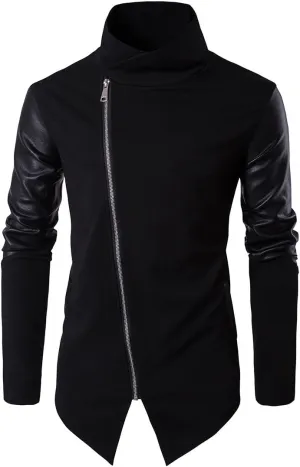 Men Cool Casual Long Sleeve Oblique Zipper Hip Hop Hoodie Fashion Slim Fit Pullover Lightweight Black Sweatshirt
