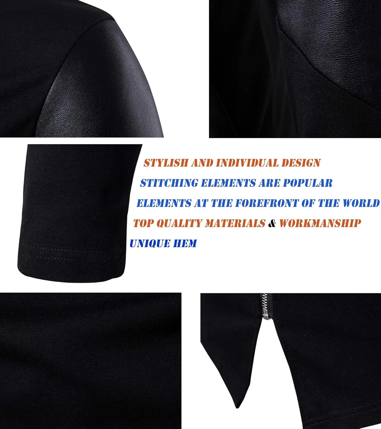 Men Cool Casual Long Sleeve Oblique Zipper Hip Hop Hoodie Fashion Slim Fit Pullover Lightweight Black Sweatshirt