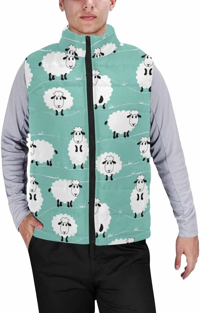 Men Puffer Vest Cute Sheeps Men'S Lightweight Vest Sleeveless Padded Quilted Jacket Packable Ideal For Travel