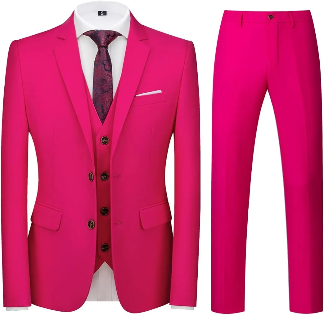 Mens 3 Piece Tuxedo Suits Slim Fit Casual Suit Blazer Two Button Wedding Prom Jackets Vest&Trousers