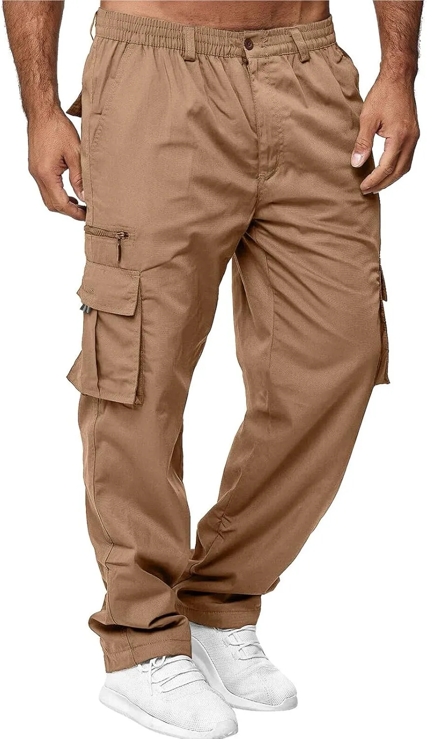 Men's Cargo Sweatpants Casual Fleece Joggers Loose Fit Open Bottom Athletic Pants for Men with Pockets