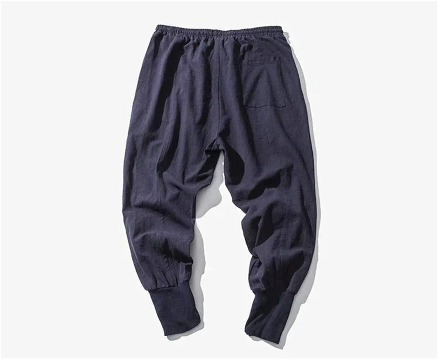 Mens Cotton Linen Harem Pants Streetwear Joggers Loose Drop-Crotch Casual Trousers Sweatpants