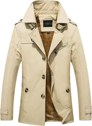 Men's Cotton-Padded Mid-Length Fleece Jacket Plus-Size Trench Coat Cotton Wash Autumn Winter Casual Jackets For Men