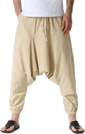 Men's Hippie Baggy Genie Boho Yoga Harem Pants Cotton Low Drop Crotch Joggers Sweatpants