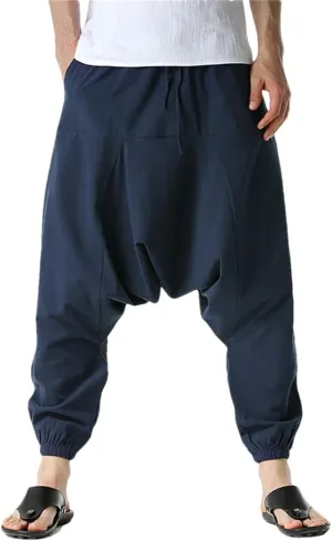 Men's Hippie Baggy Genie Boho Yoga Harem Pants Cotton Low Drop Crotch Joggers Sweatpants