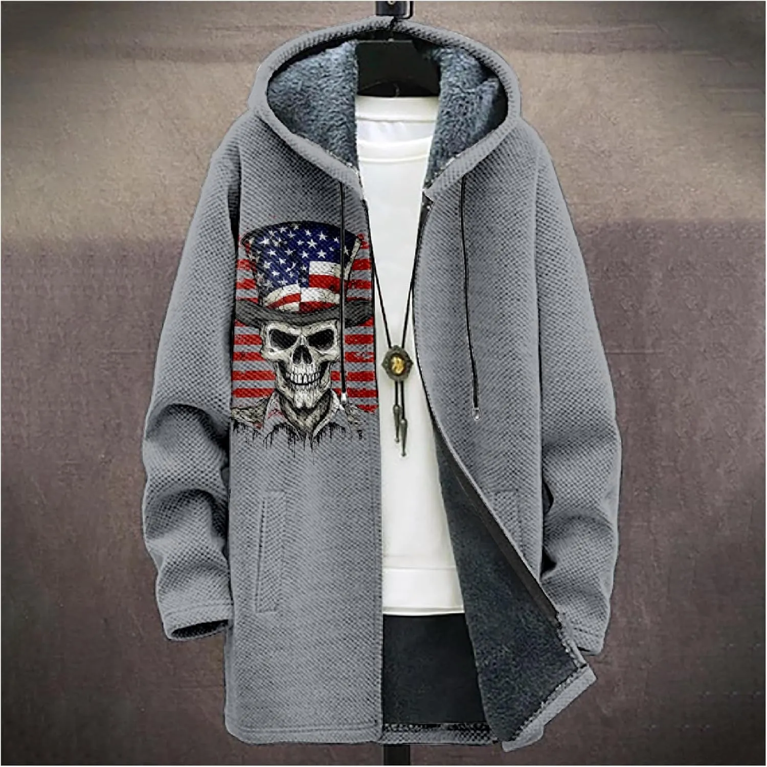 Mens Long Cardigan Hoodies Color Block Hooded Jacket Horse Print Open front Sweater Hoodie with Pockets Coat