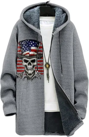 Mens Long Cardigan Hoodies Color Block Hooded Jacket Horse Print Open front Sweater Hoodie with Pockets Coat