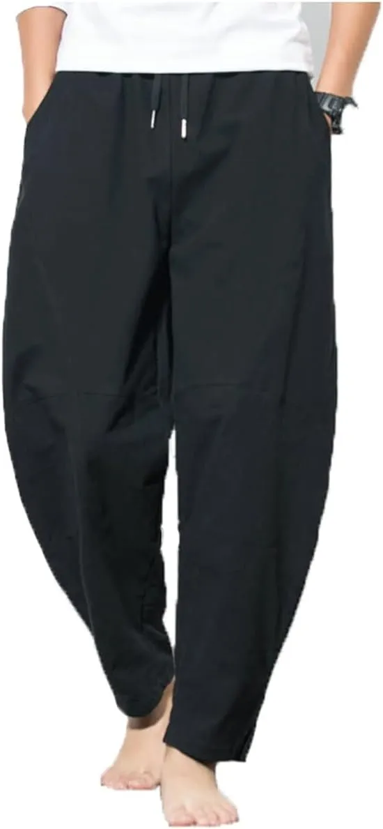 Men's Pants Harem Pants Mens Cotton Linen Loose Pants Male Casual Solid Color Pants Trousers Plus Size Sweatpants(Black,Small)