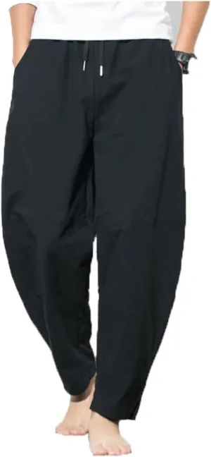 Men's Pants Harem Pants Mens Cotton Linen Loose Pants Male Casual Solid Color Pants Trousers Plus Size Sweatpants(Black,Small)