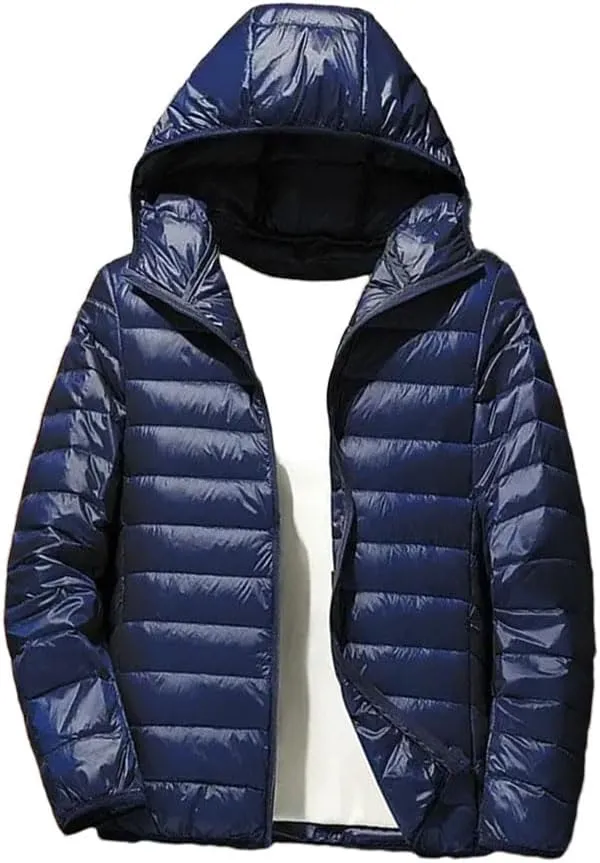 Mens Thin Lightweight Cotton-Padded Short Puffer Jacket Winter Stand Collar Mens Coat For Snow Ski Hiking