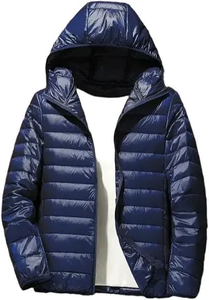 Mens Thin Lightweight Cotton-Padded Short Puffer Jacket Winter Stand Collar Mens Coat For Snow Ski Hiking