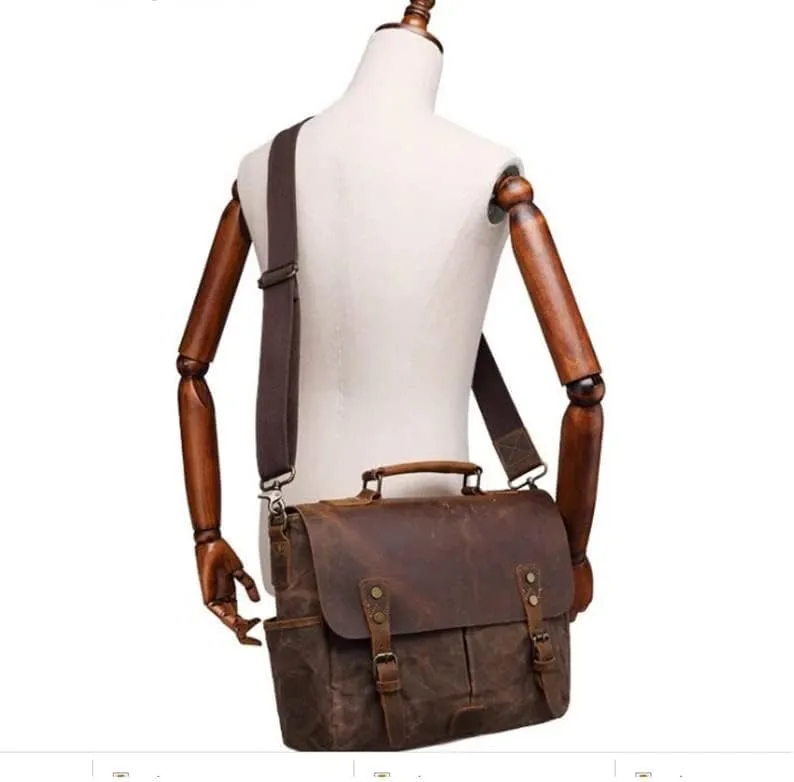 Men's Waterproof Canvas Handbag Office Flip Leather Messenger Bag Men's Messenger Shoulder Bag Shoulder Bag