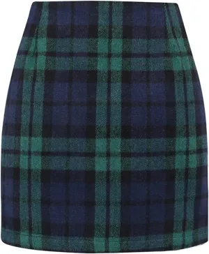 Mini Plaid Skirts for Women Trendy High Waisted Bodycon Wool Pencil Skirt Stretchy Wrap Skirt Lightweight Tweed Skirt