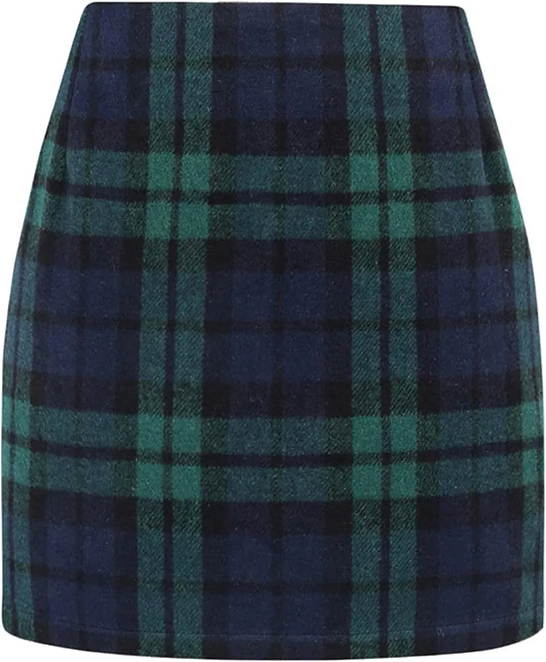 Mini Plaid Skirts for Women Trendy High Waisted Bodycon Wool Pencil Skirt Stretchy Wrap Skirt Lightweight Tweed Skirt