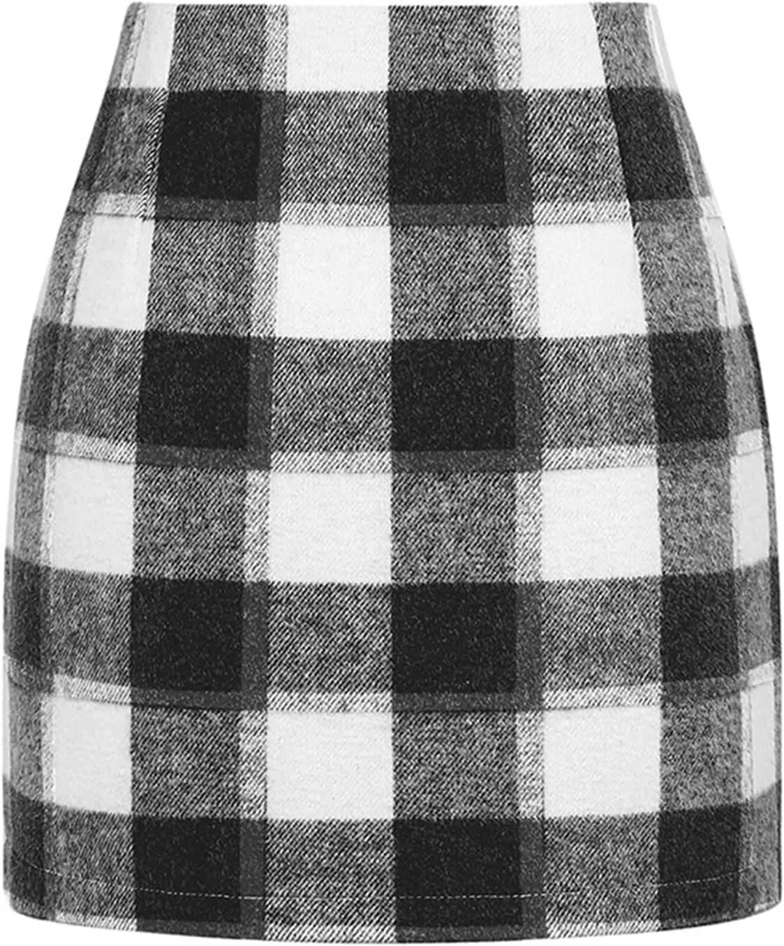 Mini Plaid Skirts for Women Trendy High Waisted Bodycon Wool Pencil Skirt Stretchy Wrap Skirt Lightweight Tweed Skirt