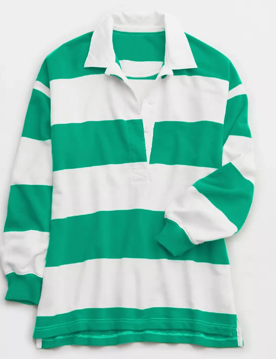 MISSACTIVER Women's Striped Oversized Polo Shirt Button Lapel Collared Polo Sweatshirt Long Sleeve Drop Shoulder Pullover Top