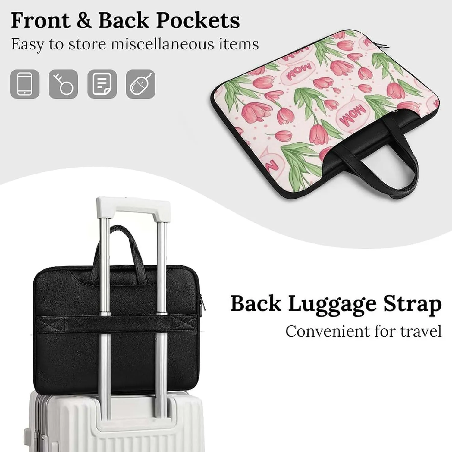 Mom Mother Mama Tulip Flower Leather Bag Laptop Case Slim Water Resistant Computer Bags with Handle Briefcase for Work