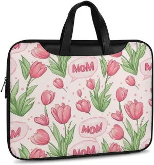 Mom Mother Mama Tulip Flower Leather Bag Laptop Case Slim Water Resistant Computer Bags with Handle Briefcase for Work
