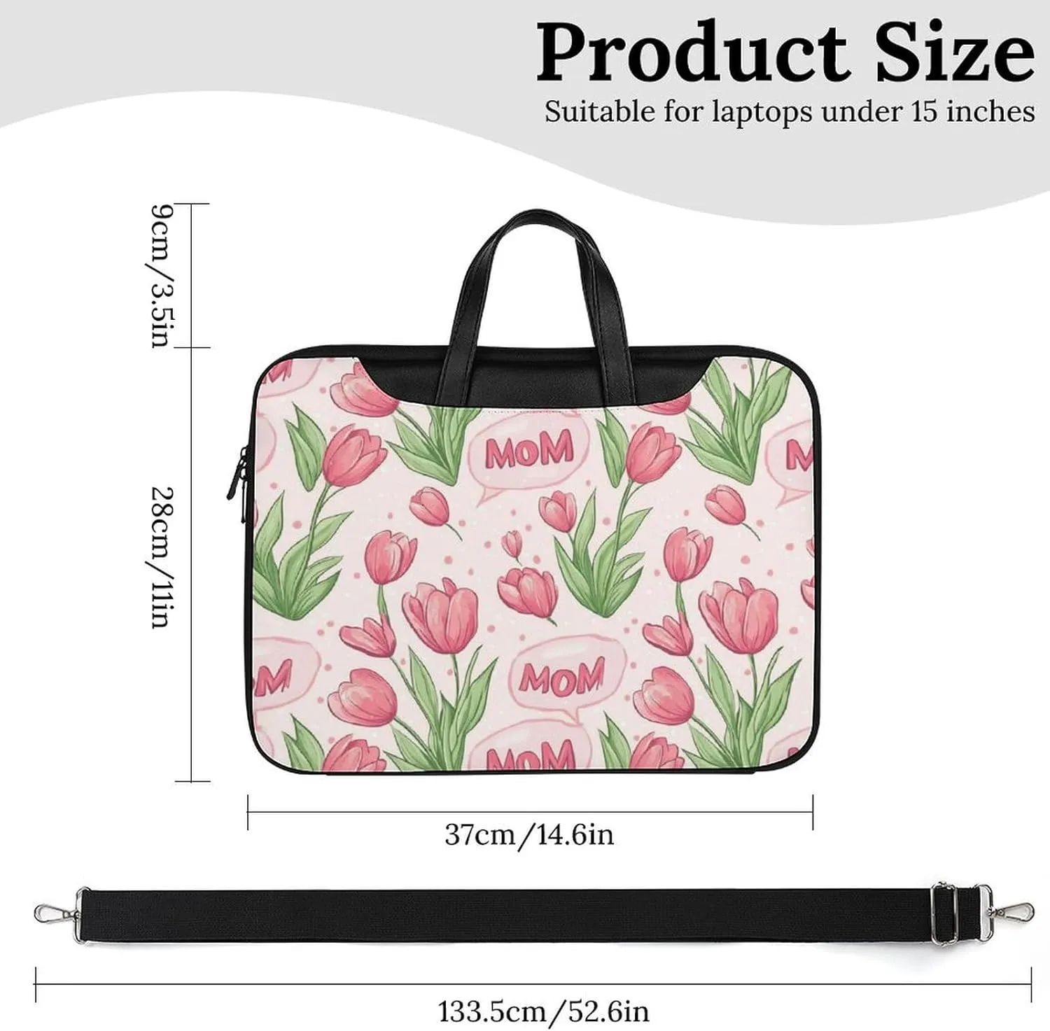 Mom Mother Mama Tulip Flower Leather Bag Laptop Case Slim Water Resistant Computer Bags with Handle Briefcase for Work