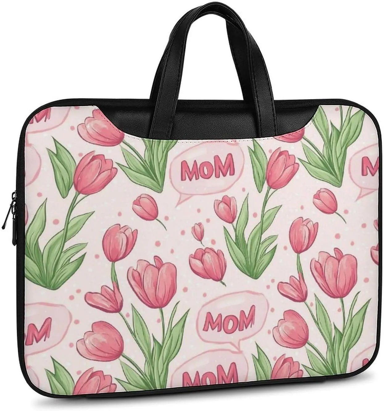 Mom Mother Mama Tulip Flower Leather Bag Laptop Case Slim Water Resistant Computer Bags with Handle Briefcase for Work