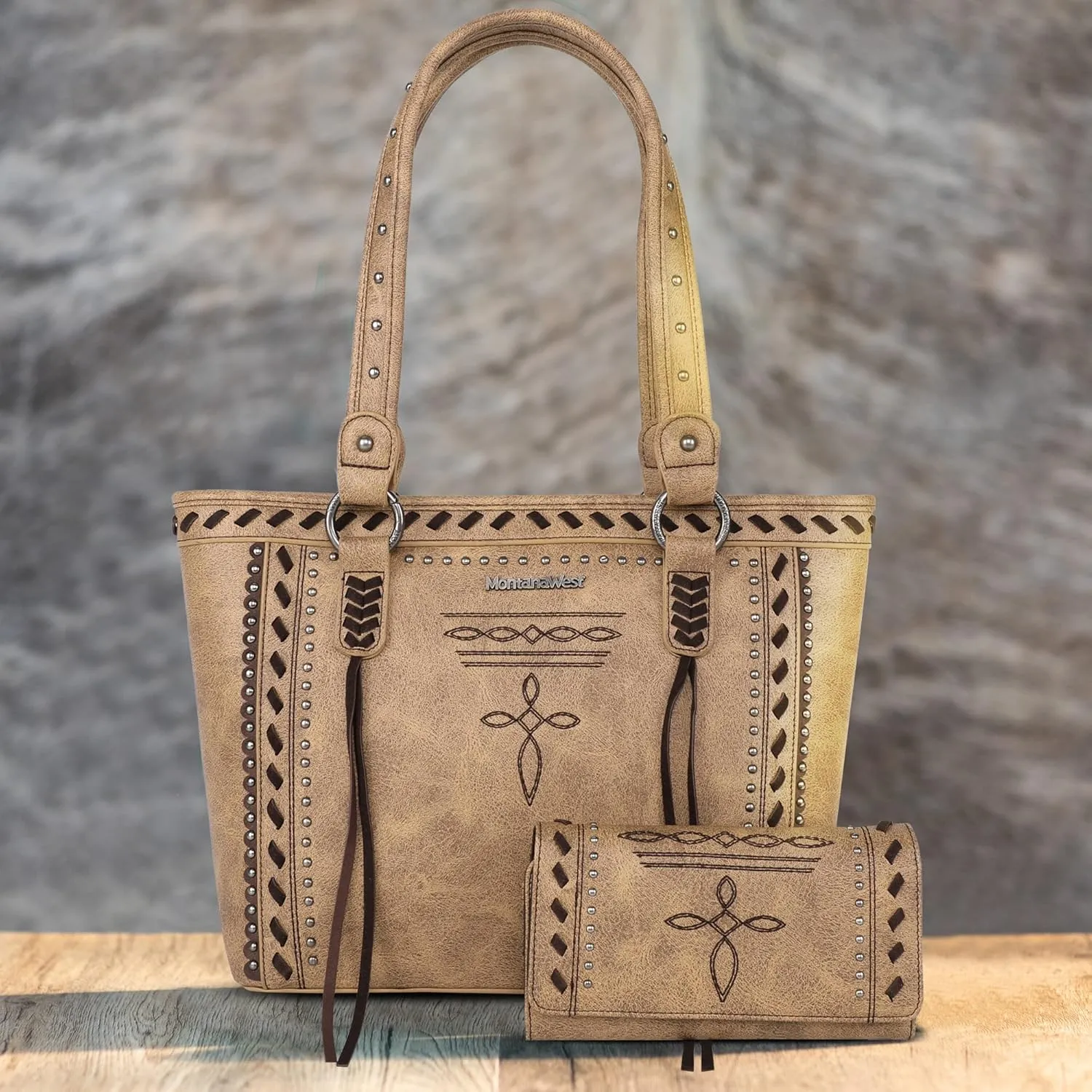 Montana West Spiritual Collection Western Tote Bag for Women Vegan Leather Shoulder Handbag with Wallet