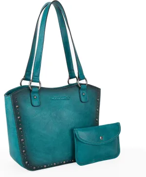 Montana West Western Tooling Tote Bag with Wallet Set for Women Vintage Studded Top Handle Shoulder Handbag
