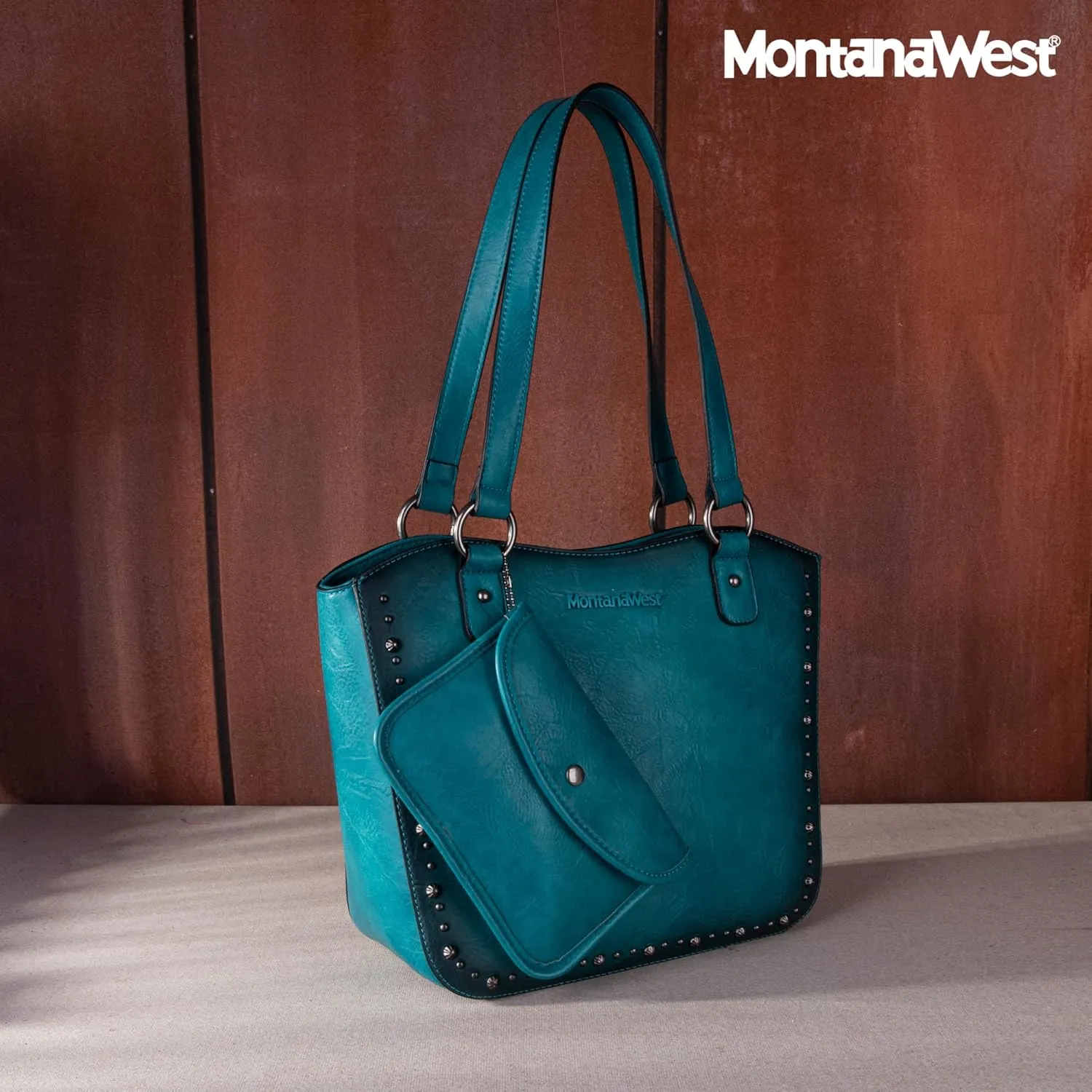 Montana West Western Tooling Tote Bag with Wallet Set for Women Vintage Studded Top Handle Shoulder Handbag