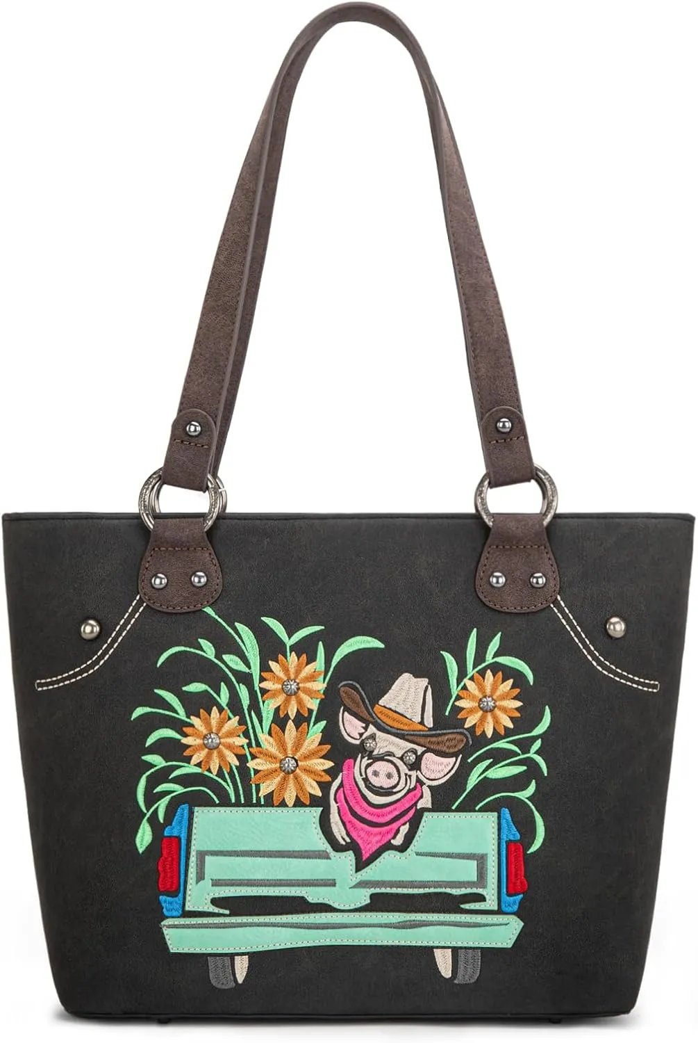 Montana West Western Two-Tone Large Tote Bag for Women Vintage Top Handle Ladies Shoulder Bags