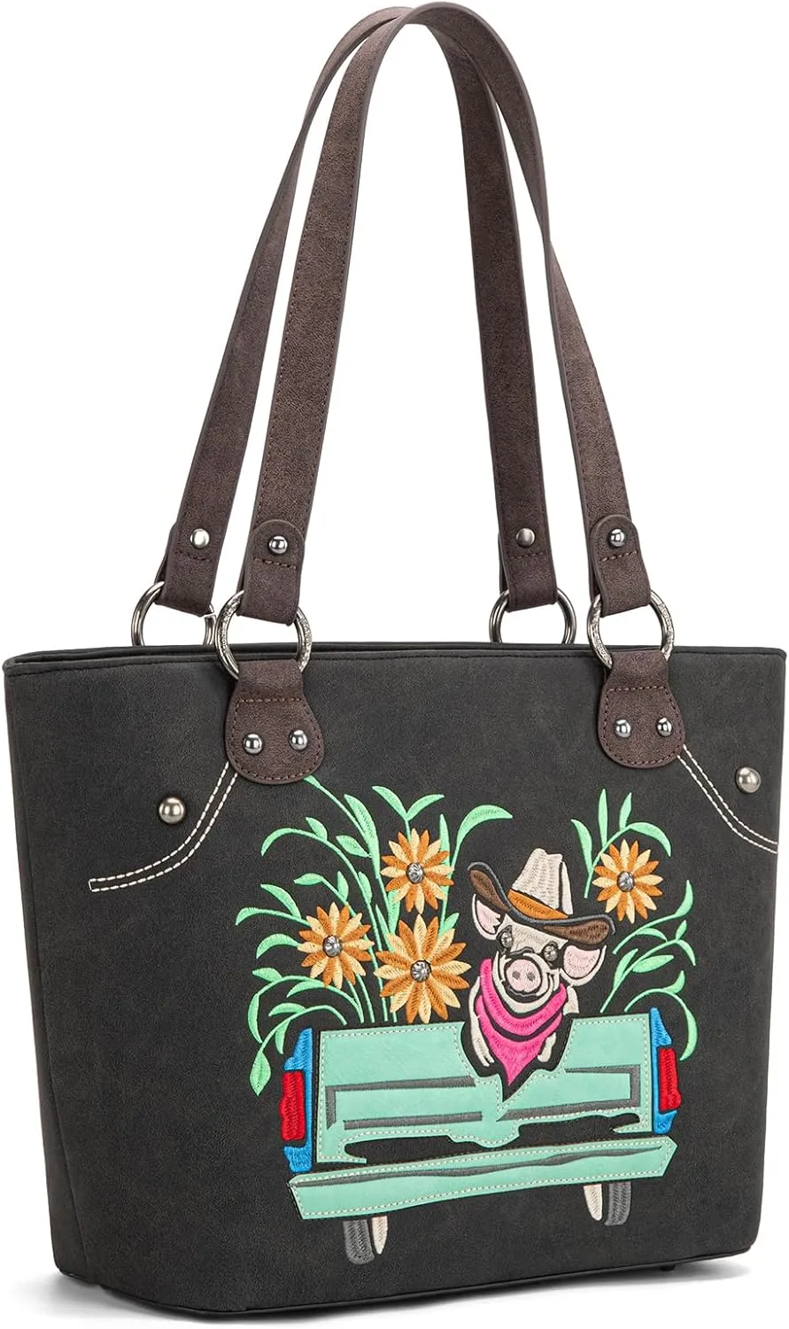 Montana West Western Two-Tone Large Tote Bag for Women Vintage Top Handle Ladies Shoulder Bags