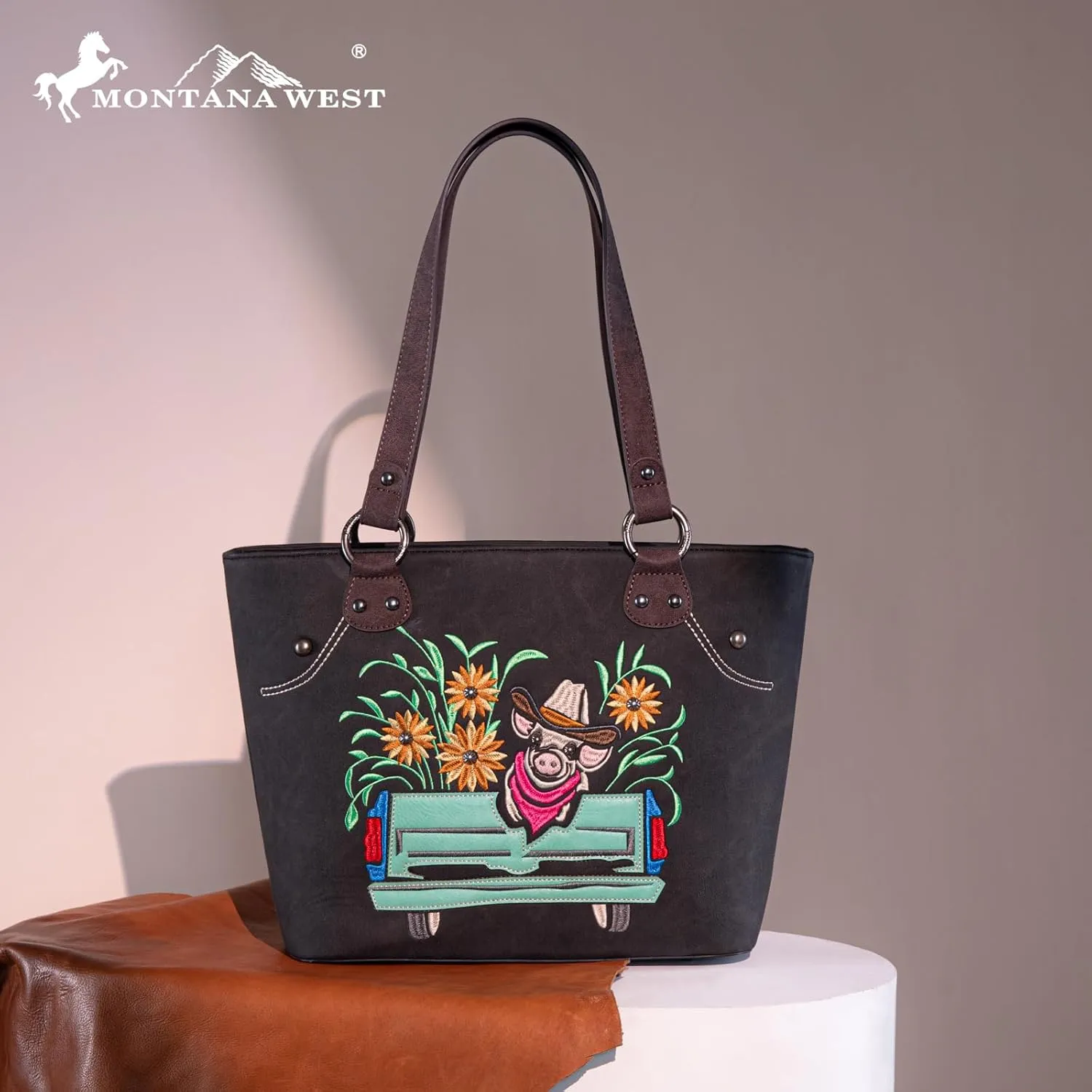 Montana West Western Two-Tone Large Tote Bag for Women Vintage Top Handle Ladies Shoulder Bags