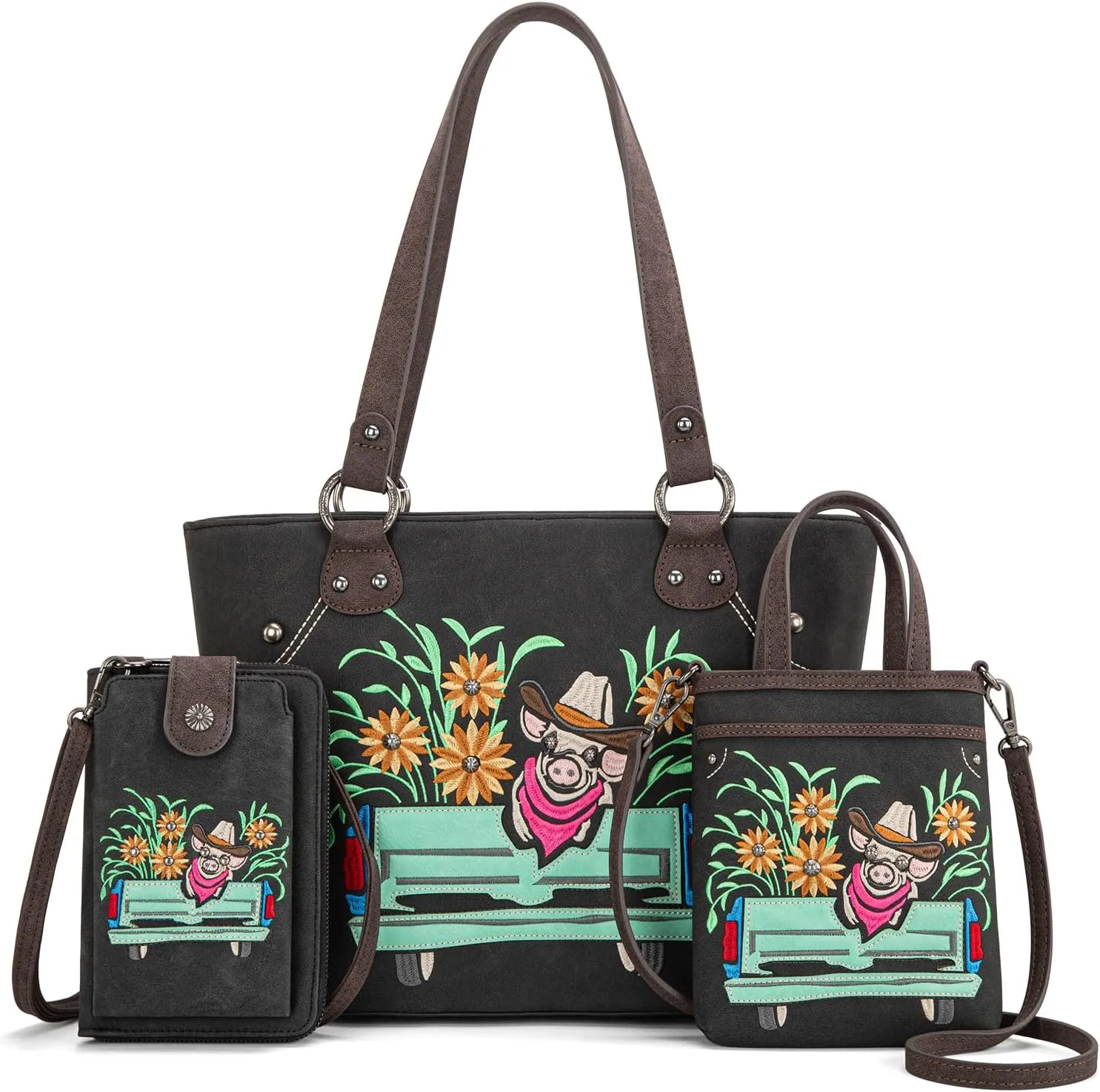 Montana West Western Two-Tone Large Tote Bag for Women Vintage Top Handle Ladies Shoulder Bags