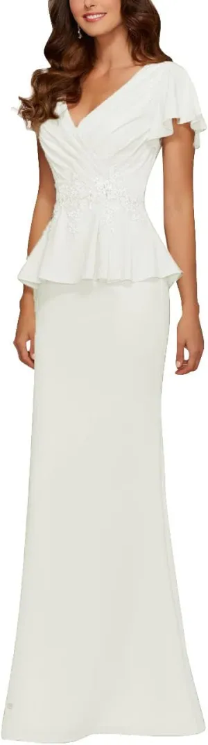 Mother of The Bride Dresses Chiffon Long Formal Evening Gowns Peplum Prom Party Dress Beads Applique Ivory US 22W