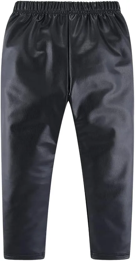 Mud Kingdom Little Girls Warm Pants Faux Leather Fleece Lined